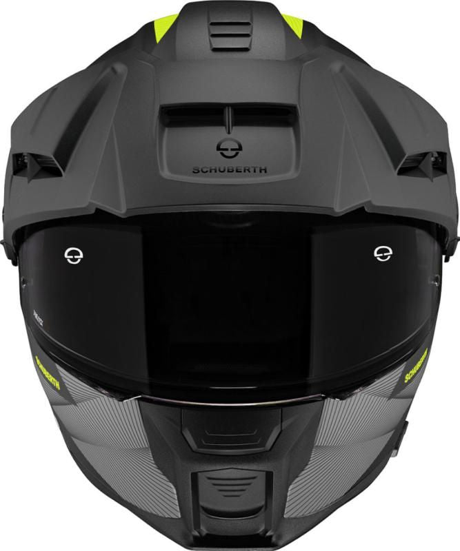 Schuberth E2 Defender Black & Yellow Adventure Flip Front Motorcycle Helmet - New for 2023/2024 - Averys Motorcycles