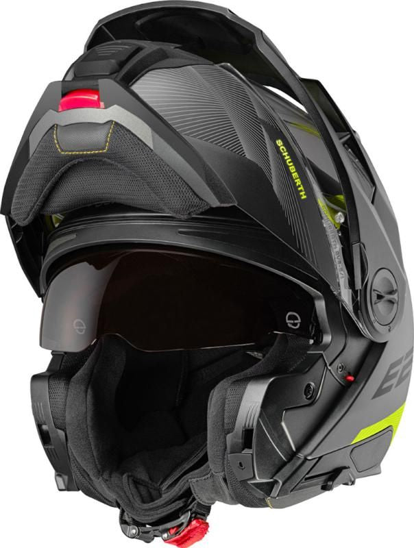 Schuberth E2 Defender Black & Yellow Adventure Flip Front Motorcycle Helmet - New for 2023/2024 - Averys Motorcycles