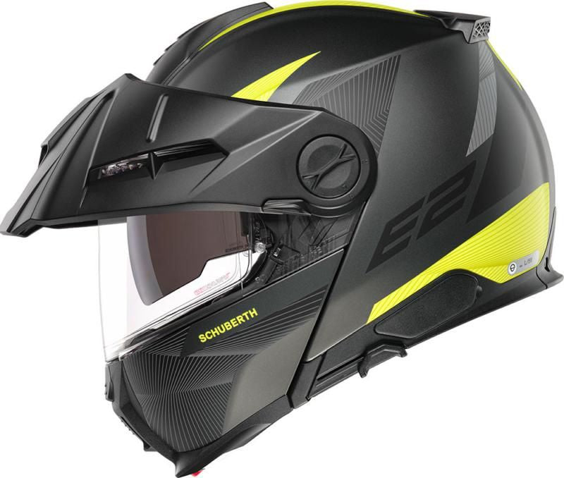 Schuberth E2 Defender Black & Yellow Adventure Flip Front Motorcycle Helmet - New for 2023/2024 - Averys Motorcycles