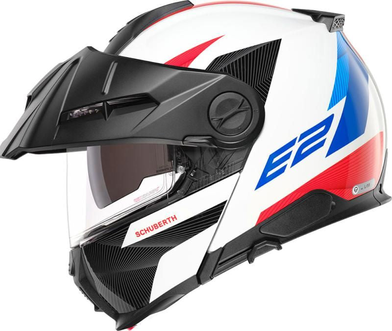 Schuberth E2 Defender Black & White Adventure Flip Front Motorcycle Helmet - New for 2023/2024 - Averys Motorcycles