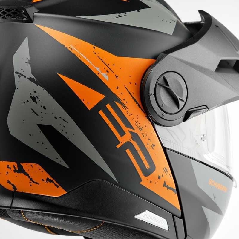 Schuberth E2 Explorer Black & Orange Adventure Flip Front Motorcycle Helmet - New for 2023/2024 - Averys Motorcycles