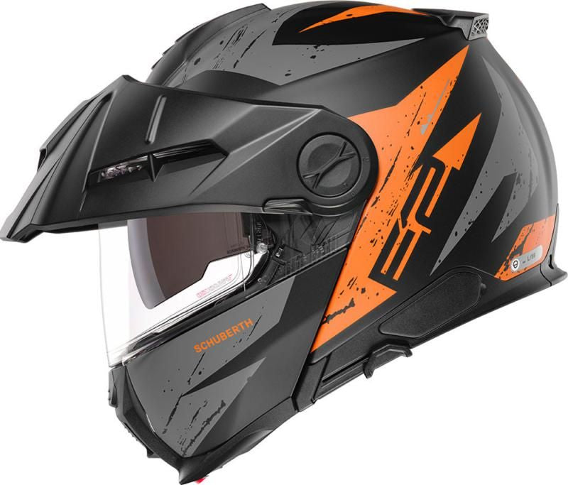 Schuberth E2 Explorer Black & Orange Adventure Flip Front Motorcycle Helmet - New for 2023/2024 - Averys Motorcycles