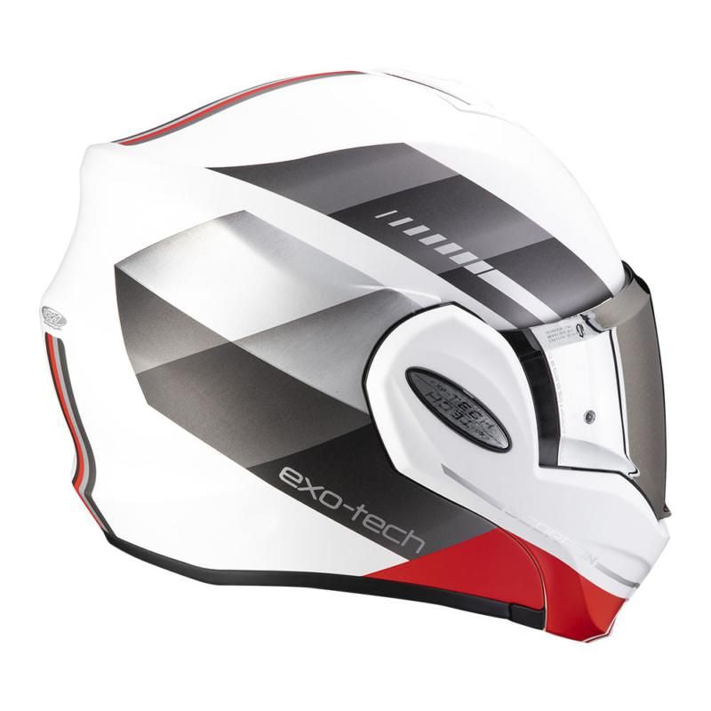 Scorpion Exo Tech Genre White Silver & Red Evo Flip Front Motorcycle Helmet - New for 2023/2024 - Averys Motorcycles