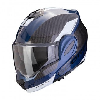 Scorpion Exo Tech Evo Team Blue & White Modular Motorcycle Helmet - New for 2023/2024 - Averys Motorcycles